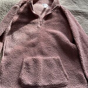 Cozy Pink Sherpa Quarter-Zip Sweater